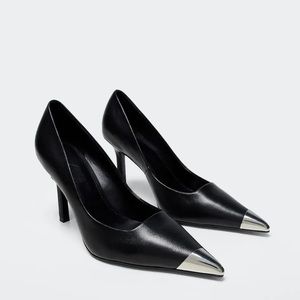 Metal cap leather heels